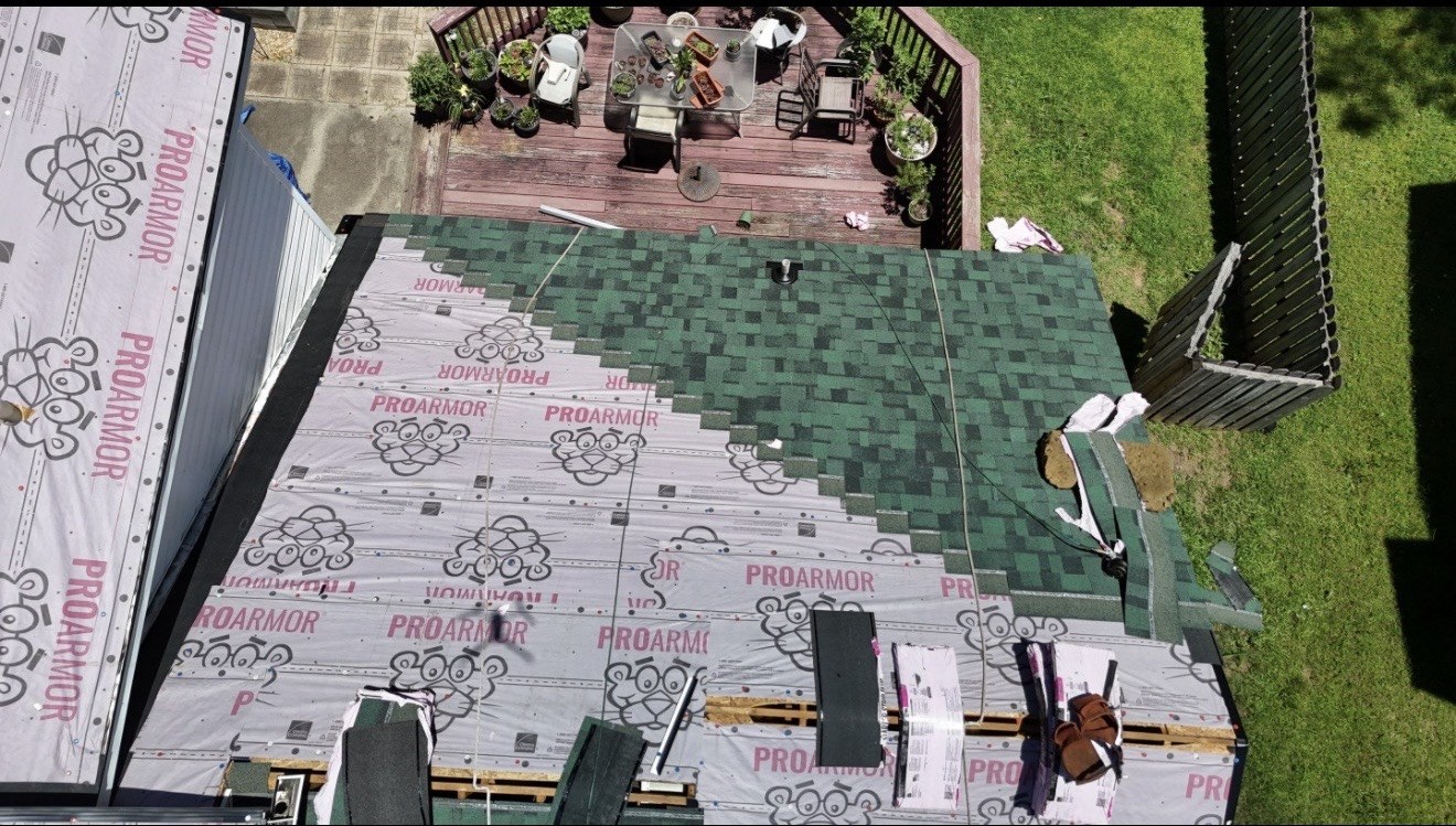 Green shingle roof installation